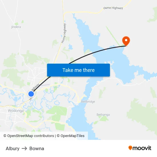 Albury to Bowna map