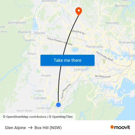 Glen Alpine to Box Hill (NSW) map
