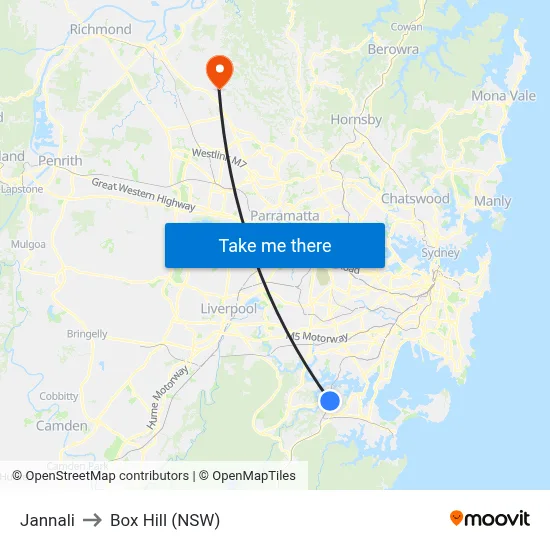 Jannali to Box Hill (NSW) map