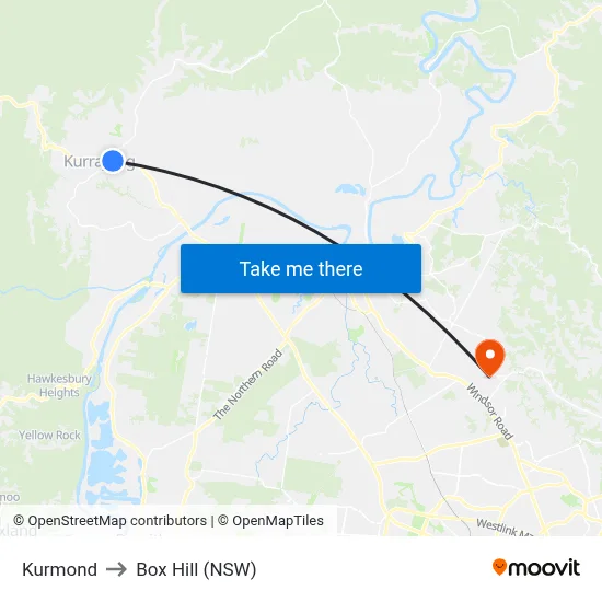 Kurmond to Box Hill (NSW) map