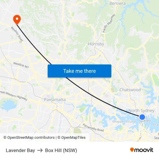 Lavender Bay to Box Hill (NSW) map