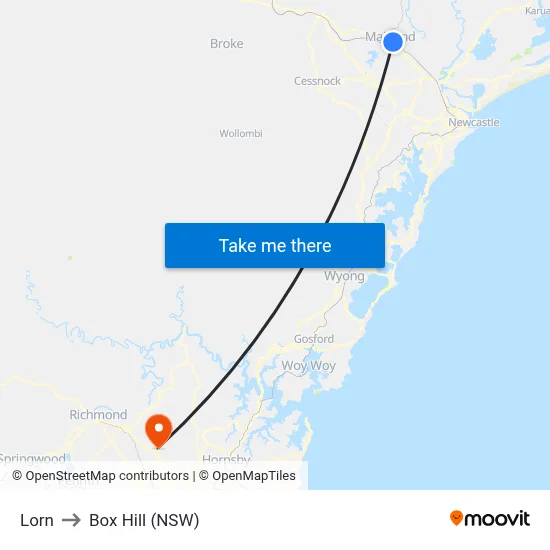 Lorn to Box Hill (NSW) map