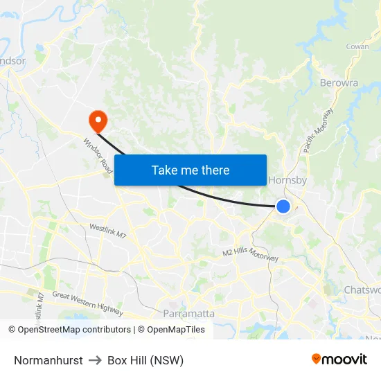 Normanhurst to Box Hill (NSW) map