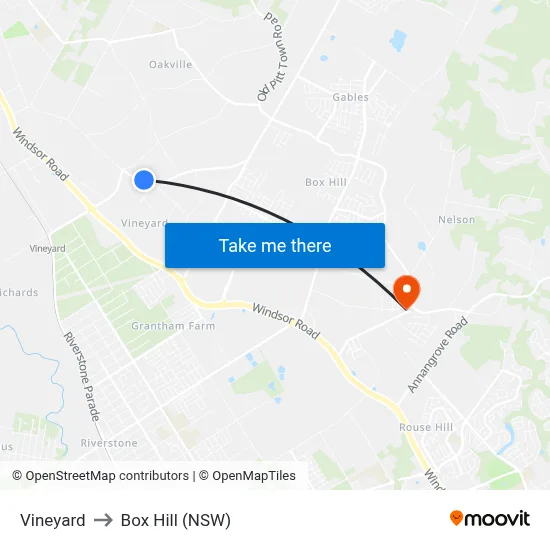 Vineyard to Box Hill (NSW) map