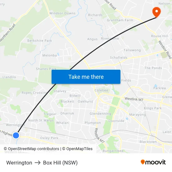 Werrington to Box Hill (NSW) map