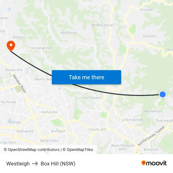 Westleigh to Box Hill (NSW) map