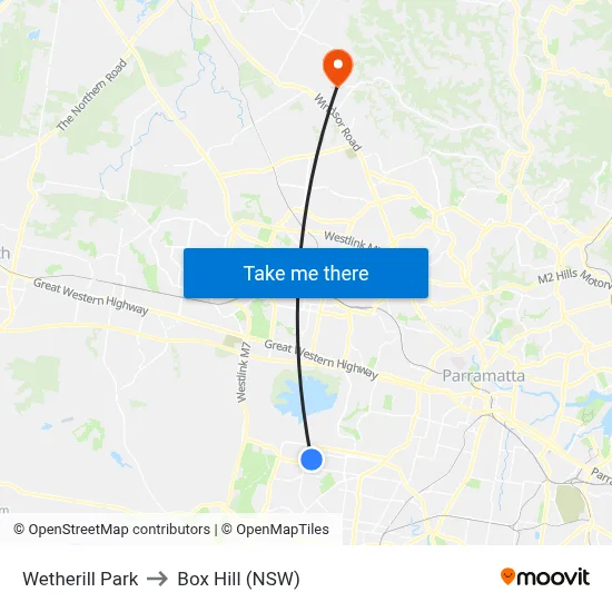 Wetherill Park to Box Hill (NSW) map