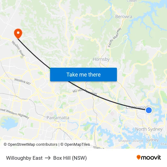 Willoughby East to Box Hill (NSW) map