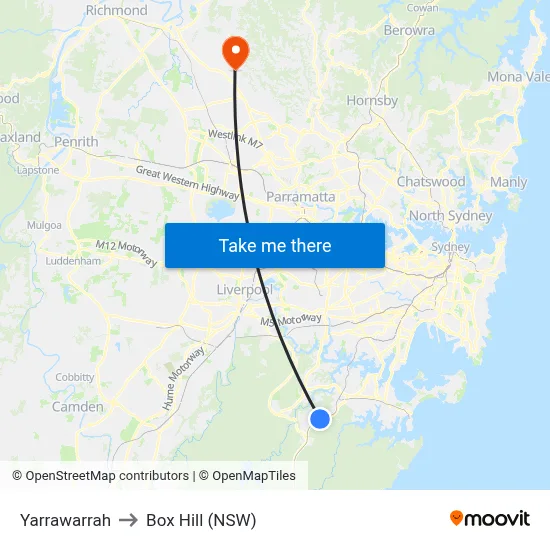 Yarrawarrah to Box Hill (NSW) map