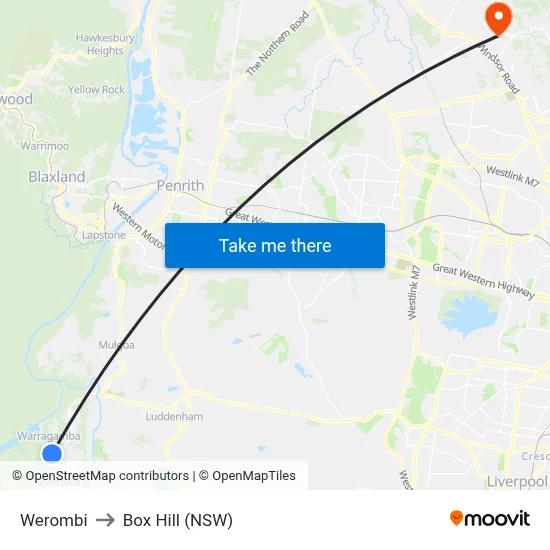 Werombi to Box Hill (NSW) map