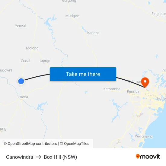 Canowindra to Box Hill (NSW) map