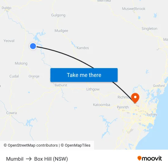 Mumbil to Box Hill (NSW) map