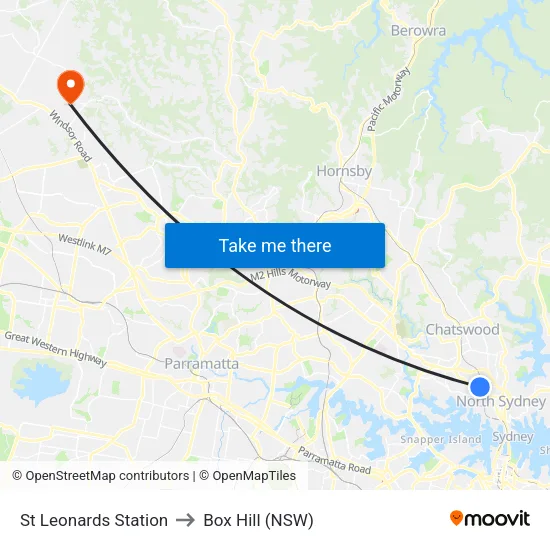 St Leonards Station to Box Hill (NSW) map
