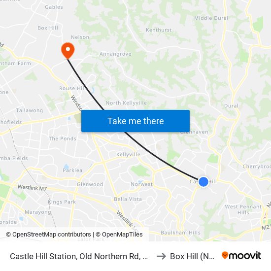 Castle Hill Station, Old Northern Rd, Stand A to Box Hill (NSW) map