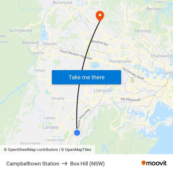 Campbelltown Station to Box Hill (NSW) map