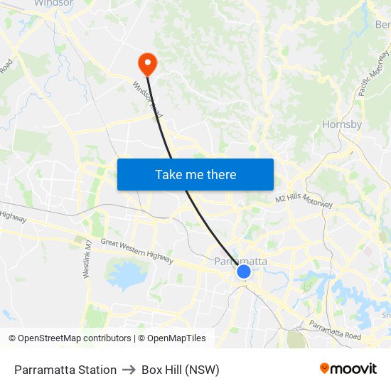 Parramatta Station to Box Hill (NSW) map