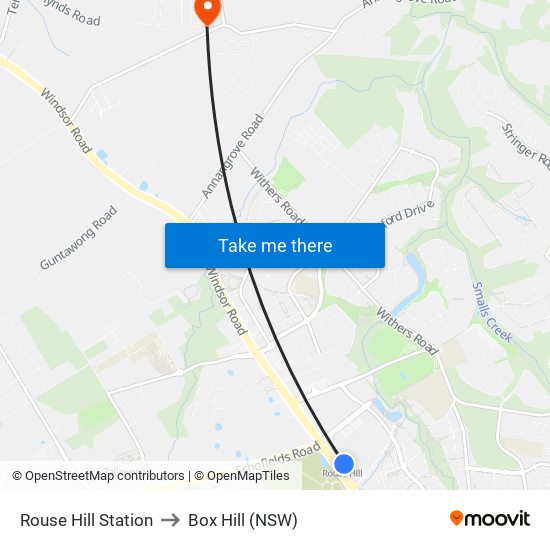 Rouse Hill Station to Box Hill (NSW) map