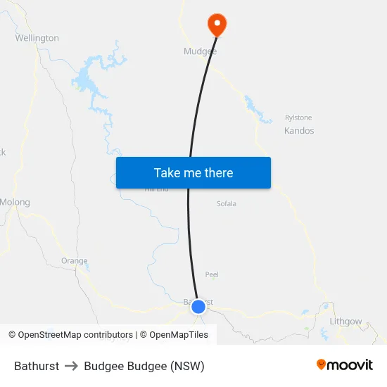 Bathurst to Budgee Budgee (NSW) map