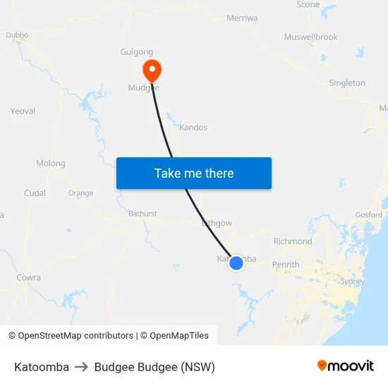 Katoomba to Budgee Budgee (NSW) map