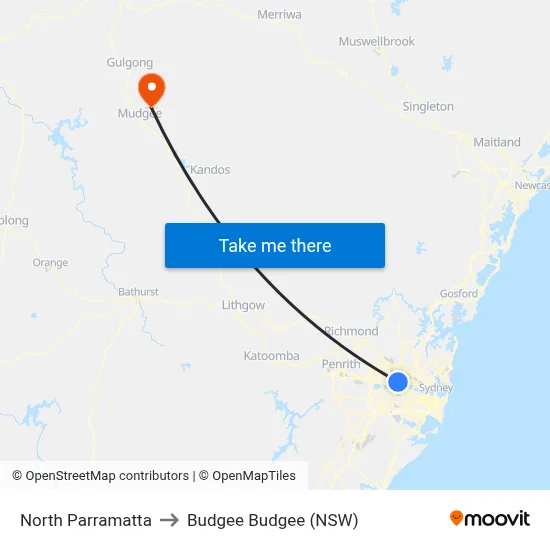North Parramatta to Budgee Budgee (NSW) map