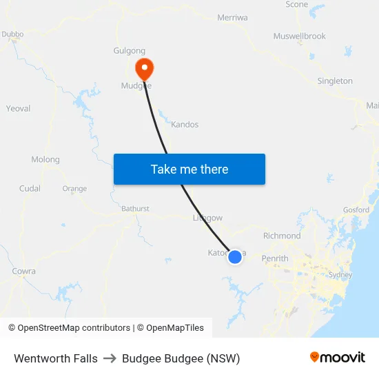 Wentworth Falls to Budgee Budgee (NSW) map