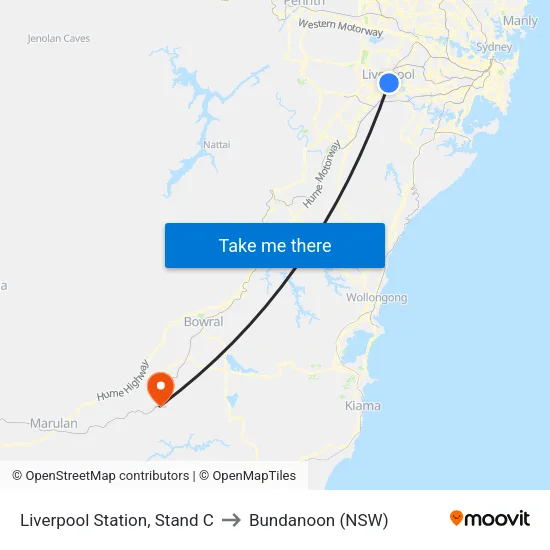 Liverpool Station, Stand C to Bundanoon (NSW) map