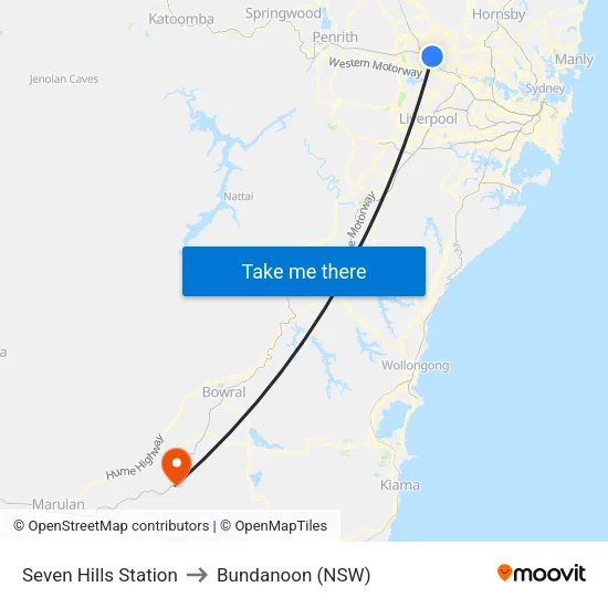 Seven Hills Station to Bundanoon (NSW) map