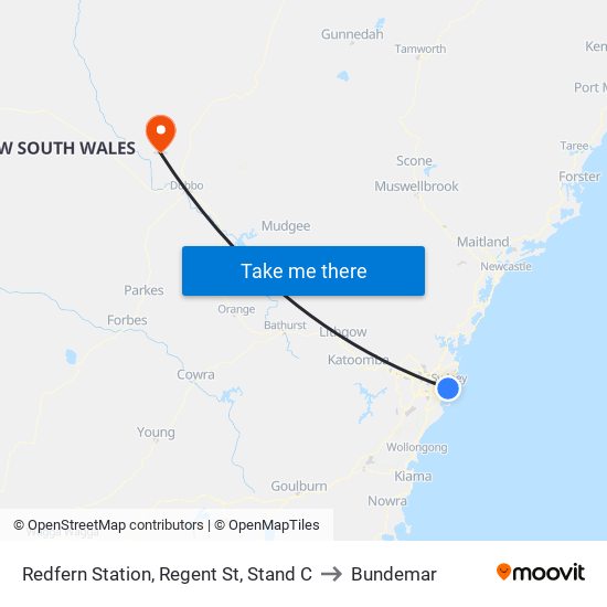 Redfern Station, Regent St, Stand C to Bundemar map