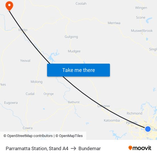 Parramatta Station, Stand A4 to Bundemar map