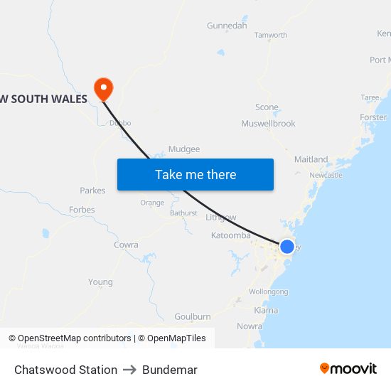 Chatswood Station to Bundemar map