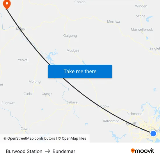 Burwood Station to Bundemar map