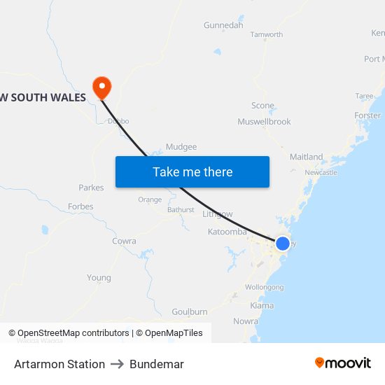 Artarmon Station to Bundemar map