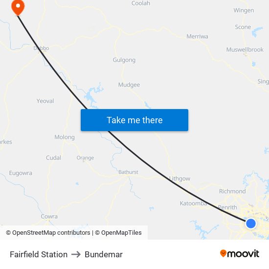 Fairfield Station to Bundemar map