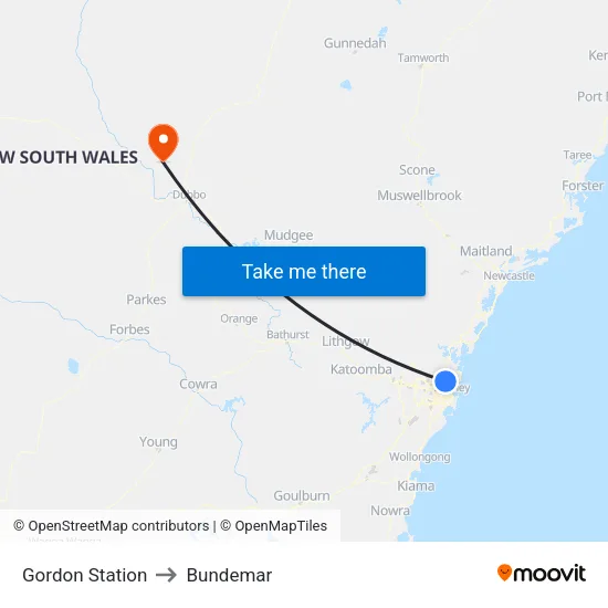 Gordon Station to Bundemar map