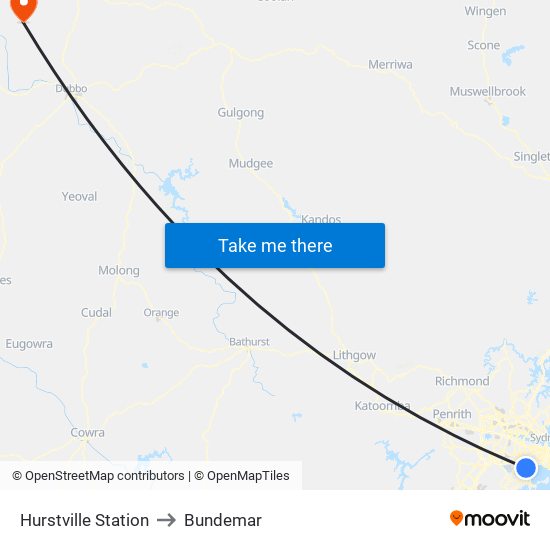 Hurstville Station to Bundemar map