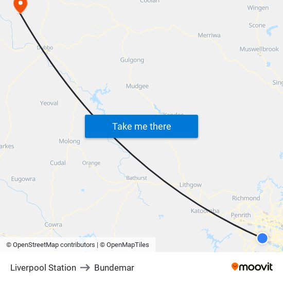 Liverpool Station to Bundemar map