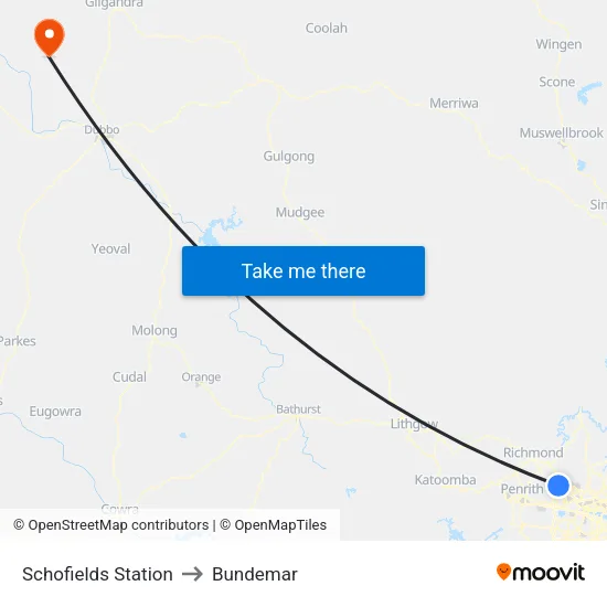 Schofields Station to Bundemar map