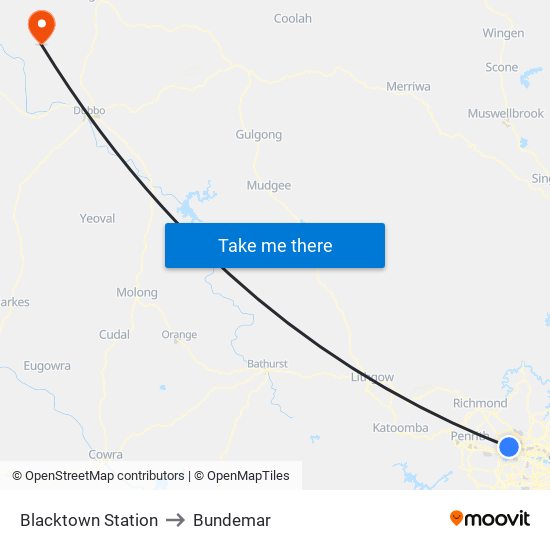 Blacktown Station to Bundemar map