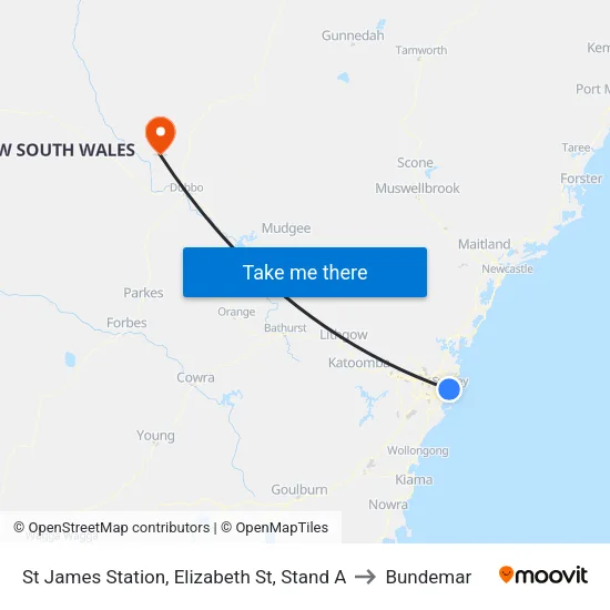 St James Station, Elizabeth St, Stand A to Bundemar map