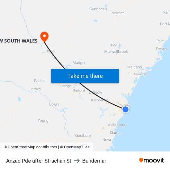 Anzac Pde after Strachan St to Bundemar map