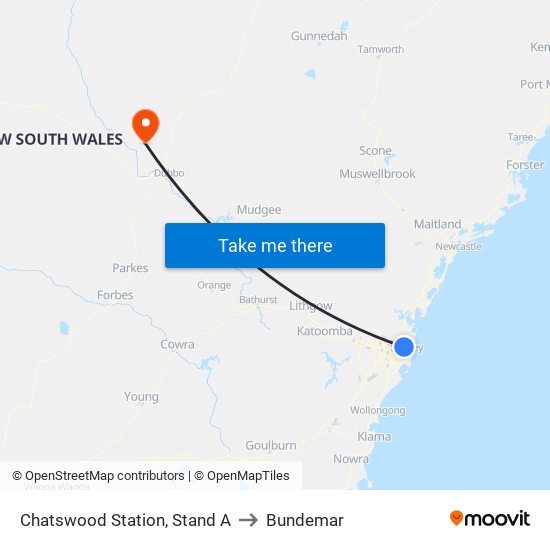 Chatswood Station, Stand A to Bundemar map