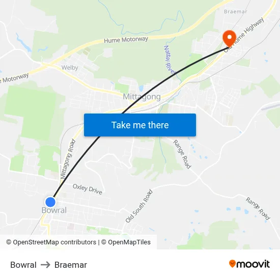 Bowral to Braemar map