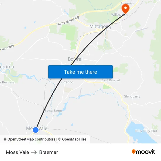 Moss Vale to Braemar map