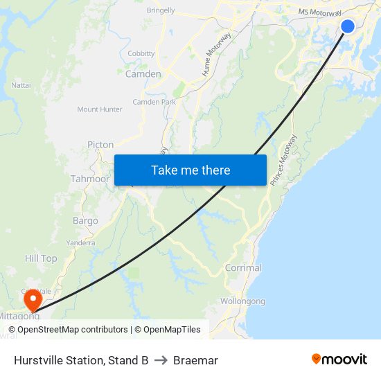 Hurstville Station, Stand B to Braemar map