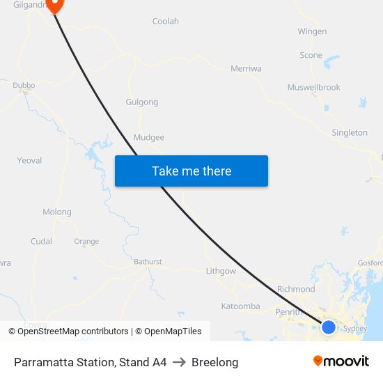 Parramatta Station, Stand A4 to Breelong map