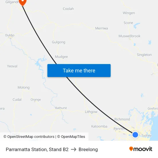 Parramatta Station, Stand B2 to Breelong map