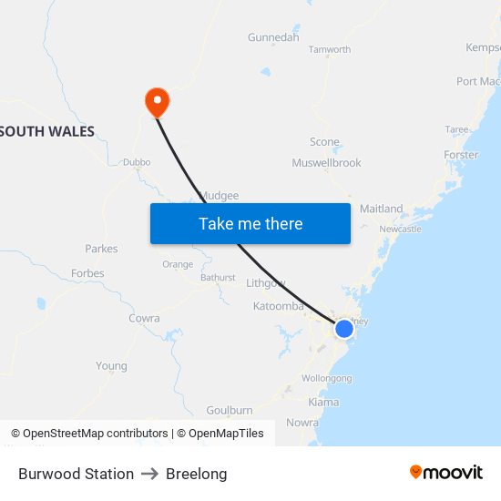Burwood Station to Breelong map