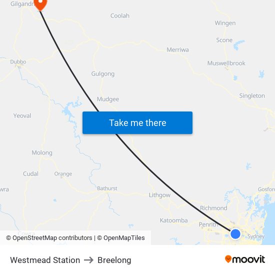 Westmead Station to Breelong map