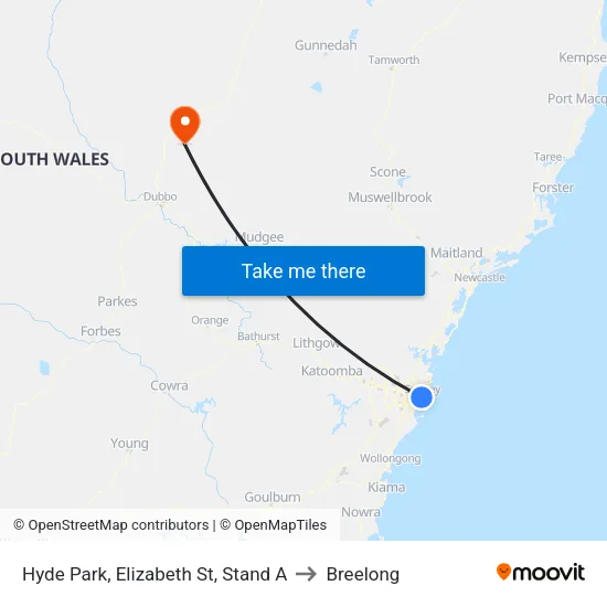 Hyde Park, Elizabeth St, Stand A to Breelong map