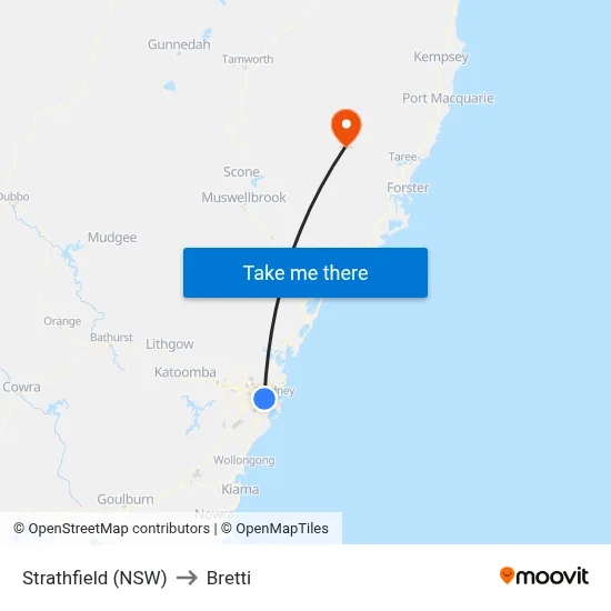 Strathfield (NSW) to Bretti map